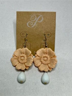 Plunder Floral Drop Earrings with White Teardrop Faux Pearls